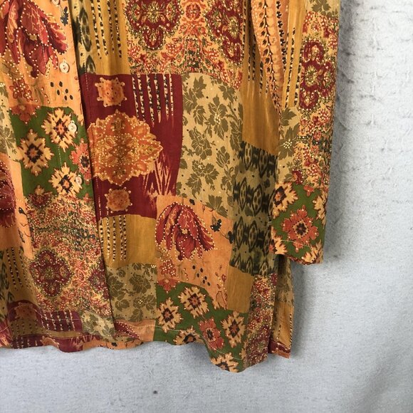 Tianello Shirt Womens Small Patchwork Floral Rayon Boho Made USA Button Front - Picture 10 of 16